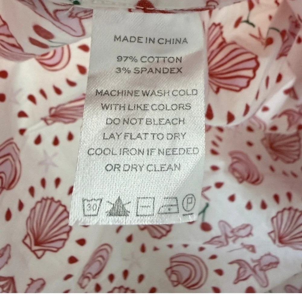 Hill House Home Mermaid Nap Dress Pink‎ Red Seashell Smocked Puff Sleeve Boho XS
